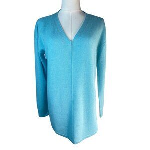 Talbots Small Light Aqua Blue Pure Cashmere V-Neck Long Sleeve Sweater